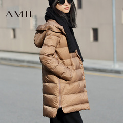 Amii[极简主义]2016冬大码连帽中长款加厚立领90绒保暖羽绒服女装