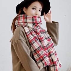 新款围巾女冬季学生韩版格子保暖围脖女冬毛线针织长款加厚披肩