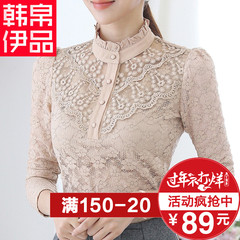 加绒加厚蕾丝衫女2016秋冬装新款韩版女装立领衬衫上衣长袖打底衫
