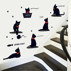 简约黑猫可爱 猫咪装饰墙贴剪纸剪影贴画家居卧室客厅墙壁贴纸