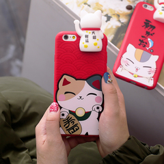 hidog苹果iphone6s手机壳软硅胶立体卡通招财猫6plus保护套日韩7p