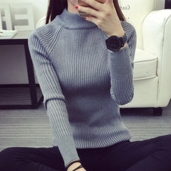 2016秋冬新款韩版半高领毛衣女套头修身显瘦纯色针织打底衫上衣