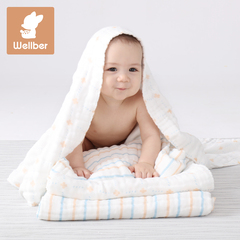 威尔贝鲁 纯棉8层婴儿纱布浴巾 吸水加大宝宝新生儿童毛巾被超柔