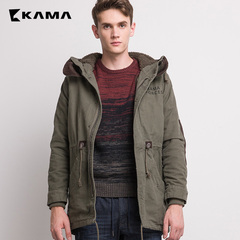 卡玛KAMA新款男士中长款加厚保暖休闲连帽外套2415724