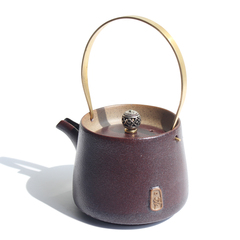 老茶壶提梁壶粗陶瓷便携柴烧茶壶 养生茶壶 复古风手工创意茶壶