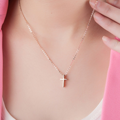 唯日韩国韩版基督教徒耶稣钛钢玫瑰金十字架项链女锁骨吊坠配饰品
