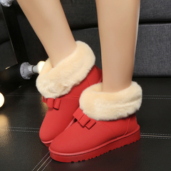 冬季新款韩版保暖短筒雪地靴女鞋时尚蝴蝶结短靴加绒加厚女棉靴子
