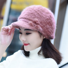 韩版兔毛帽子女冬季时尚鸭舌帽百搭可爱毛线帽加厚保暖休闲贝雷帽
