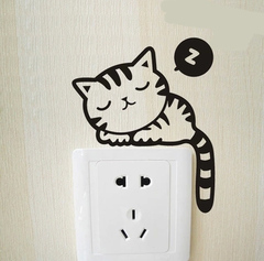 墙贴可爱睡觉猫DIY 灯开关贴欧式创意家居插座装饰品个性电源贴纸