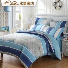 水星家纺 纯棉三/四件套 全棉床上用品 简约床单被套 蓝语迷情