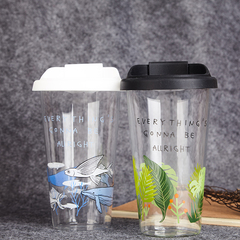 安安家 创意时尚咖啡杯牛奶杯带盖 便携透明水杯学生办公室水杯子