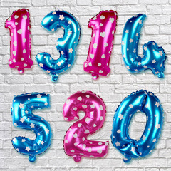 16寸粉色/蓝色印花数字气球 彩色宝宝生日派对铝膜气球布置