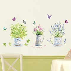 浪漫家居花朵花卉装饰品墙贴纸可移除客厅卧室田园清新花盆墙贴画
