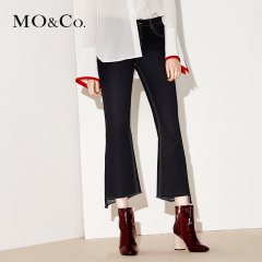 MO&Co.个性不规则剪边修身微喇叭九分牛仔裤MA171PAT411 moco
