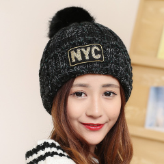 帽子女秋冬季时尚百搭针织帽青年韩版保暖加厚加绒毛球可爱毛线帽
