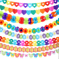 七彩纸动植物长条拉花3～4米儿童节生日派对彩带学校装饰拉条横幅
