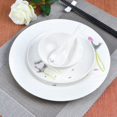 骨瓷碗碟勺子套装 碗盘餐具套装 中式 家用 陶瓷器 微波炉餐具