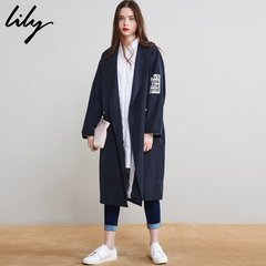 Lily2017新款女装休闲直筒风衣字母印花宽松风衣116310C1609