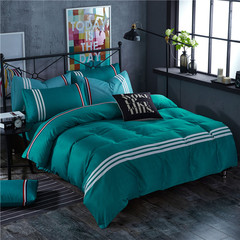 简约条纹床上用品四件套纯色1.5m被套床单双人1.8米床4件套特价