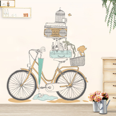 创意客厅卧室装饰品墙贴纸时尚走廊玄关手绘文艺自行车自粘墙贴画