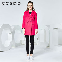 CCDD2016冬新款专柜正品女西装领双排扣廓形大衣韩版通勤OL外套