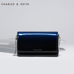 CHARLES&KEITH单肩包 CK2-70770142 深蓝色链条漆皮多卡位背包