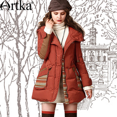 Artka阿卡骑士冬装复古90%白鸭绒显瘦拼接连帽羽绒服外套K13647D