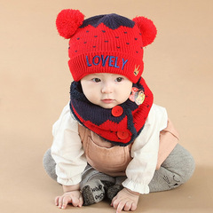 熊朵宝宝毛线套头帽加绒冬天婴儿帽子6-12个月毛线护耳帽男女韩国
