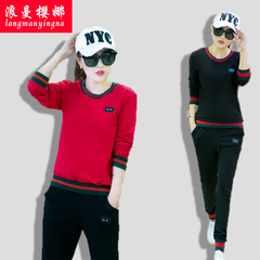 运动套装女秋2016新款韩版修身显瘦休闲学生运动班服卫衣两件套潮