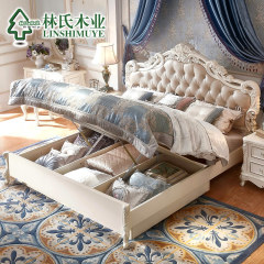 林氏木业法式田园大床1.8米双人床欧式床储物皮床卧室组合KA628H