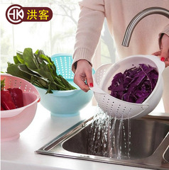洪客厨房用品翻盖沥水篮创意洗菜篮子 塑料滤水洗米筛大号水果盘