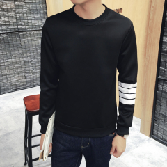 2016韩版圆领套头时尚潮男卫衣外套青年男士长袖简约条纹装饰卫衣