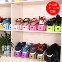 韩式加厚一体式不可调节收纳鞋架双层创意塑料环保收纳架12只装