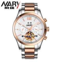 NARY 耐瑞 全自动陀飞轮机械表商务手表时尚商务精钢防水手表男士