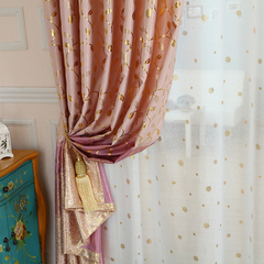 欧德罗 全遮光窗帘布料定制烫金叶大气客厅卧室成品窗帘遮光布