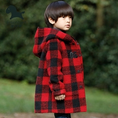 爱西娜童装男童冬装加厚呢子大衣2016新款韩版儿童毛呢中长款外套