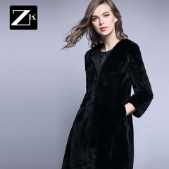 ZK西装领獭兔毛皮草外套女修身显瘦时尚海宁大衣2016冬季新款女装