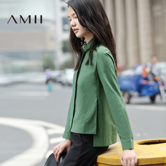 Amii[极简主义]2017春装新款纯色休闲长袖常规款衬衫职业女上衣