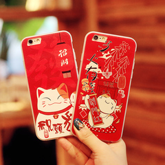 hidog苹果iphone6s手机壳招财猫红色新年款6plus软边保护套日韩女