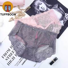 3条装 性感透视透明黑色蕾丝棉裆女士内裤TUFFBOON