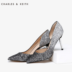 CHARLES&KEITH高跟鞋 CK1-60580071 侧镂空宴会尖头细跟水晶单鞋
