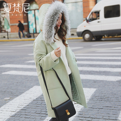 韩国2016秋冬新款大毛领中长款毛呢外套女装韩版茧型加厚呢子大衣