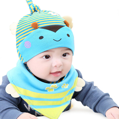 新生儿帽子三角巾套装春秋宝宝帽子3-6-12个月-2岁婴儿童帽套头帽