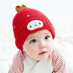 新生儿婴儿帽3-6个月针织毛线套头帽冬季男女宝宝护耳保暖帽韩国