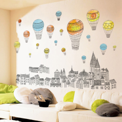 大型客厅电视沙发背景墙贴纸时尚城市建筑装饰品创意艺术气球贴画