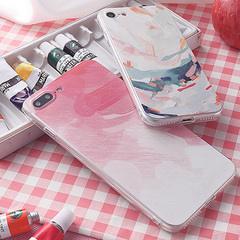 iphone7手机壳苹果7plus透明软壳七手机套浮雕保护套嫣红彩墨6s5s