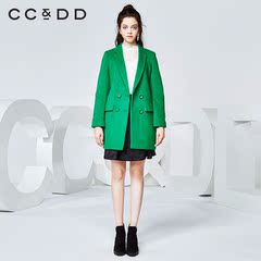 CCDD2016冬装新款专柜正品女立体修身时尚毛呢 纯色甜美保暖大衣
