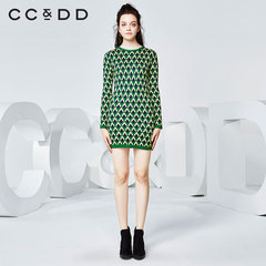 CCDD2016冬装新款专柜正品女菱形格子印花时尚甜美休闲中长款毛衫