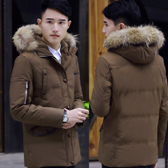 冬季羽绒服男冬天韩版修身青年中长款加厚连帽毛领男装外套短款潮