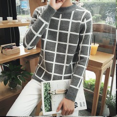 2016青少年男士格子毛衣男冬装韩版男装针织衫冬季毛衫学生毛线衣